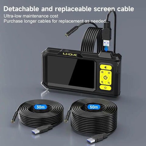 1080P HD Endoscope With Light 4.3 Inch IPS Display shown with cables for replacement use, detachable and replaceable screen cable.