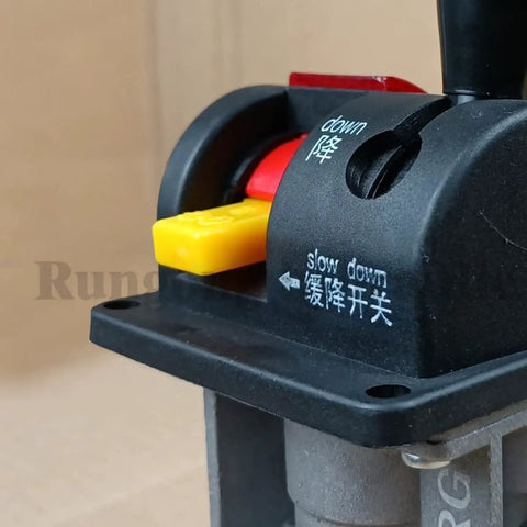 Close-up of the Heavy Duty Proportional Control Valve With PTO Switch for Dump Trucks, showing slow descent feathering function.