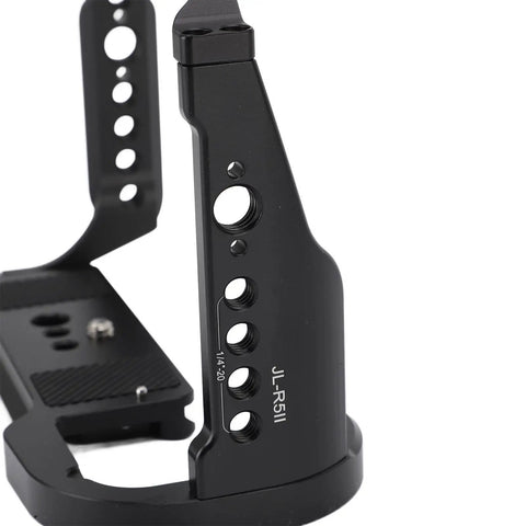 Close-up of Durable Aluminum Camera Cage Rig For R5II And R52 Full Protection 360 Shield With Anti Slip Pads and mount ports