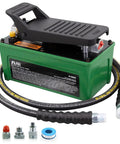 10,000 Psi Air Hydraulic Pump With Foot Pedal And Six Point Six Foot Hose For Auto Body Frame Machines And Pro Grade Heavy Duty Hydraulic Tools Including NPT Three Eighth Inch Oil Outlet And NPT Quarter Inch Inlet