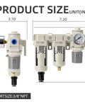 Product dimensions of Air Filter Dryer With Auto Drain And Semi Auto Drain Dual Air Filters Pressure Regulator Water Separator.