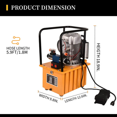 Beefy Electric Hydraulic Power Unit 750W 110V Dual Speed 10000 PSI System With 8 Liter Oil Reservoir and Solenoid Valve