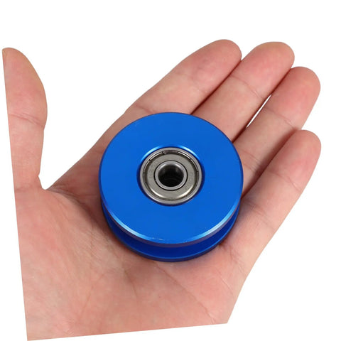 Aluminum U Groove Pulley For Gym Cable System Dual Bearing Silent Roller Stable Home Gym Fitness Gear For Smooth Weight Lifting Compact Quiet Durable Cable Pulley For Any Workout Setup, blue aluminum wheel in hand