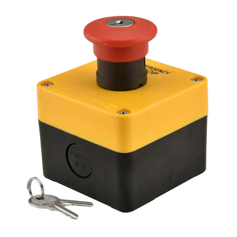 Red Weatherproof Emergency Stop Push Button Switch 660V 10A With Box And Key 1NO 1NC Heavy Duty Industrial Safety Control