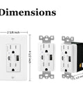 Dimensions of 24W PD USB Type C Wall Outlet Quick Charge Receptacle Dual Port Straight Up Fast Charging For iPhone iPad.