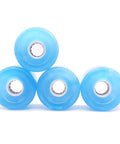 Four stacked blue skateboard wheels from Skateboard Wheel Set 65mm By 43mm 78A High Rebound Urethane With 608RS Bearings Washers