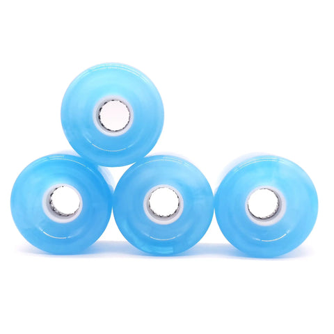 Four stacked blue skateboard wheels from Skateboard Wheel Set 65mm By 43mm 78A High Rebound Urethane With 608RS Bearings Washers