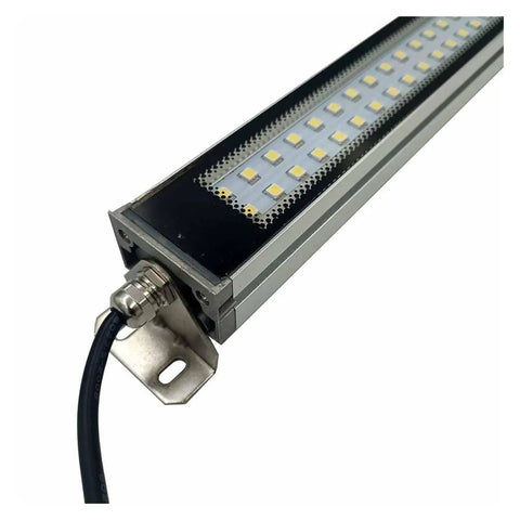 Badass 50W LED Industrial Work Lamp With 24V DC Power For CNC Machinery No Sweat Bench Mount, close-up view.