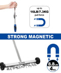 17 Inch Rolling Magnetic Sweeper with Telescopic Magnetic Pick Up Tools showcasing pull force and metal debris capability.