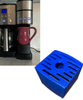 Slick Coffee Cup Riser And Anti Splash Drip Tray Insert For Single Serve Brewers, blue plastic design elevates mugs to avoid spills.