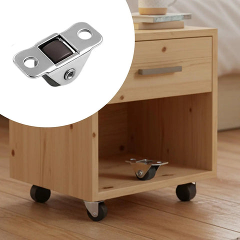 20Lots Furniture Casters, Bottom Mounted for Secure Installation. Close-up of a chrome caster on a wooden nightstand.