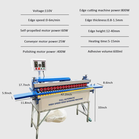 No Hassle Automatic Edge Banding Machine Heavy Duty Workhorse For Straight And Curved Boards Smart Control Dual Side Trimmer dimensions and controls.