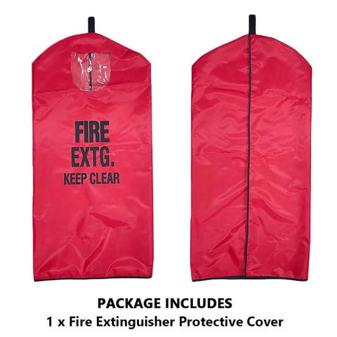 Heavy Duty PVC Fire Extinguisher Cover One Piece 18 Inch By 26 Inch With Secure Hook And Loop Closure Bright Red With Black Trim