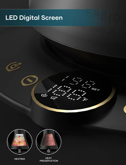 Close-up of LED digital screen on Gooseneck Electric Kettle With Precise Temperature Control Within One Degree Fahrenheit, 1500W Fast Heat.