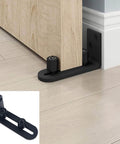 Heavy Duty Sliding Barn Door Floor Guide With Stainless Steel Construction Adjustable Castors And Ball Bearings For Smooth Stable Operation Rust Resistant Brushed Finish Flush Flat Bottom Design 1 Set installed view on wooden floor