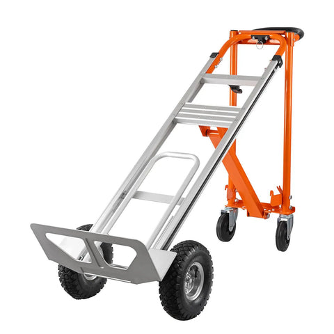 3 In 1 Convertible Hand Truck Aluminum Utility Dolly Cart With 880 Lb Capacity in hand truck mode with rubber wheels