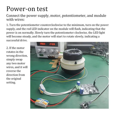 Setup of Beast Three Phase DC Brushless Motor Controller 1600W PWM Driver Board For No Hall Motor during power-on test