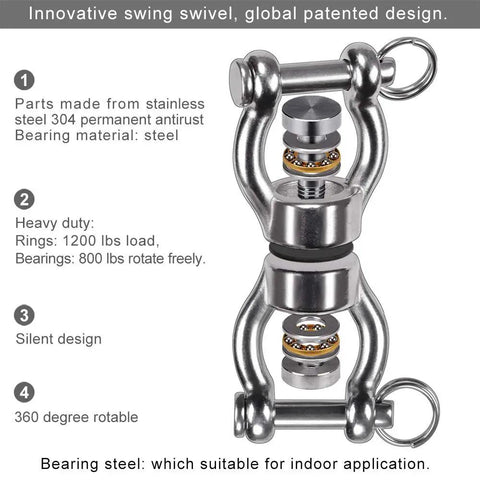 Beefy Bearing Swing Swivel For Rigging And Hanging 360 Degree Rotation Accessory Heavy Duty Industrial Gear For Static And Dynamic Ropes Upgraded Hanging Solution, stainless steel swivel bearing