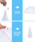 Outdoor Mesh Food Covers Set 10 Pack Pop Up Tents for Picnic and Camping, showing pull up to open and fold instructions.