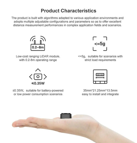 Hand holding TF Luna LiDAR Sensor For Drones And Robots Short Range 0.1 To 8 Meters Single Point Ranging TOF Module With UART And I2C