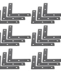 Flat Corner Braces 20 Pack - Beefy, Heavy Duty L Shape Right Angle Shelf Supports for wood furniture, shown in multiple sets.