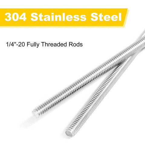 Four Pack 304 Stainless Steel Fully Threaded Rods One Quarter Inch Diameter Twenty Threads Per Inch Right Hand Threads 12 Inch Length