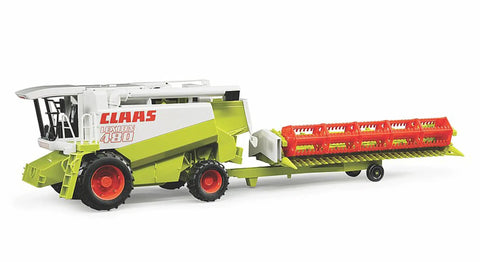 Claas Lexion 480 Combine Harvester Toy With Totally Realistic Moving Header And Detachable Mowing Device For Indoor And Outdoor Play Durable Farm Vehicle For Ages 3 Plus Authentic Scale Model For Busy Farm Kids, side view showing moving header and wheels.