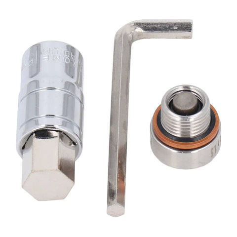 Heavy Duty M16x1.5 Oil Pan Drain Plug Repair Kit Fits Most Cars And Bikes CNC Stainless Steel Slippery Thread Fix That Saves Your Engine Block From Leaks., M16x1.5 stainless repair kit with hex tool and threaded oil pan plug