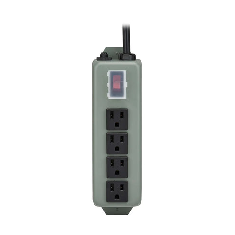 Rugged Four Outlet Heavy Duty Power Strip With Metal Housing Mountable For Wall Or Under Desk Use 6Ft Cord On Off Switch Cover