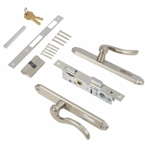 Solid Brass Lever Door Handle Set For Screen And Storm Doors, Mortise Lock Only, Fits 1 In Or 1.38 In Thick Left Hinged Outswing Doors, Brushed Polished Brass Finish, Easy Replacement Upgrade