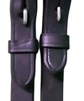 54 Inch Full Size English Laced Leather Horse Reins For Daily Training And Comp Premium Soft Leather Construction With Durable Hardware Black Pro Everyday Ready - close-up view of buckle attachment.