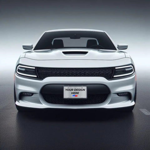 Straight Up Custom Front License Plate For Cars And Trucks Keep Your Ride Looking Fresh With Fully Personalized Designs Upload Photos Or Business Logos Add Bold Fonts And Vibrant Colors To Total Crush Every Block on a white sports car.