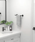 Matte Black Towel Bar For Bathroom, 24 Inch Wall Mounted Stainless Steel Rod with towel, modern bathroom decor scene