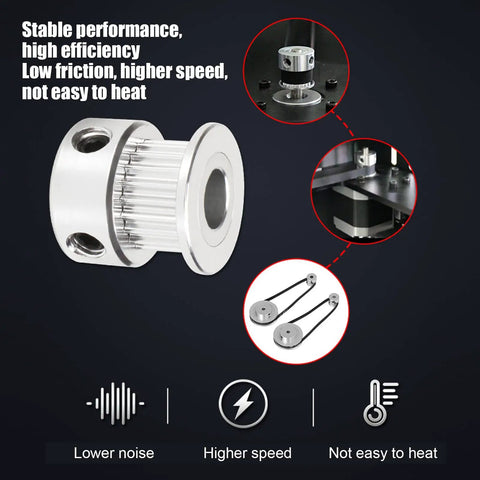 Badass Aluminum Timing Pulley Set And Grippy Rubber Belt For 3D Printers Smooth Transmission 20 Tooth showing 8mm bore and teeth.