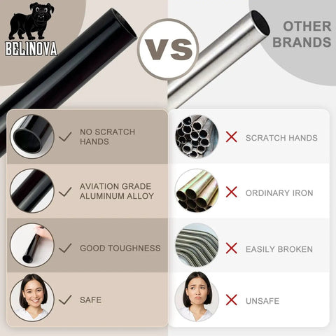Comparison of black aviation-grade aluminum baluster vs ordinary iron with safety and durability features for railing use.