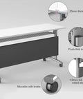 Slick Folding Mobile Conference Table With Privacy Panel And Locking Casters Adjustable Office Workstation For Tight Spaces with 25mm thick top
