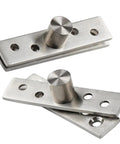 360 Degree Rotation Heavy Duty Door Pivot Hinge in Stainless Steel Concealed Revolving Furniture Hardware 56x15.5x2mm for Smooth Easy Install Built to Last Door Pivot System for Home Office and Cabinets, stainless concealed hinge shown with screw holes