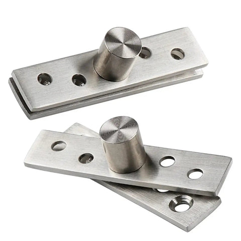 360 Degree Rotation Heavy Duty Door Pivot Hinge in Stainless Steel Concealed Revolving Furniture Hardware 56x15.5x2mm for Smooth Easy Install Built to Last Door Pivot System for Home Office and Cabinets, stainless concealed hinge shown with screw holes