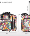 Underseat Carry On Rolling Bag For Women, 15 Inch Lightweight Weekender Luggage with floral design, ergonomic telescoping handle