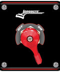 Front view of Longacre battery disconnect switch with panel, red knob on black mounting plate
