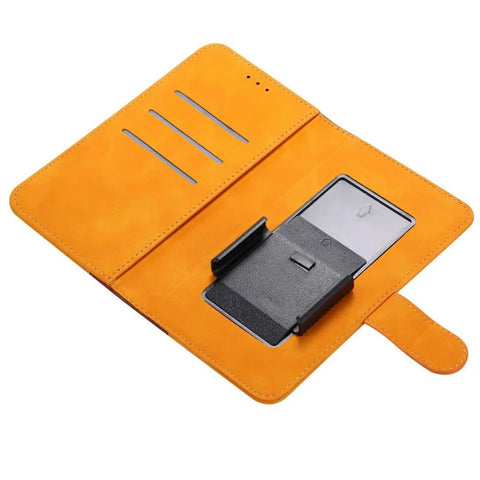 Stunning Yellow-FG Case For Danew Trace T-One Plus Heavy Duty Protection With HD Film Protector And Sleek Design That Nails Every Cutout Without Compromising Style Or Functionality, showing card slots and phone holder.