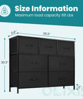 7 Fabric Drawer Storage Organizer Chest With Vertical Dresser Design For Bedroom Or Living Room dimensions and load capacity