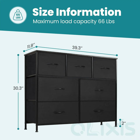 7 Fabric Drawer Storage Organizer Chest With Vertical Dresser Design For Bedroom Or Living Room dimensions and load capacity