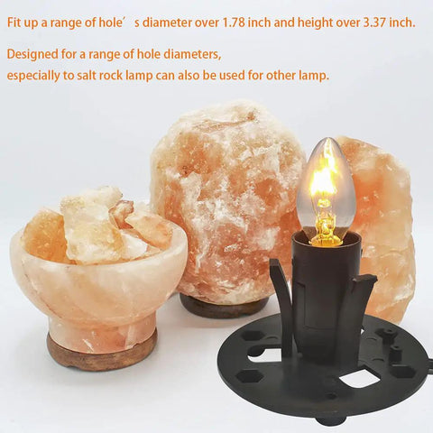 Orange Heart Himalayan Salt Lamp Cord With Dimmer Switch And Bulbs For Cozy Amber Glow, base assembly shown with E12 bulb and salt rocks