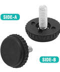 Stainless Steel Adjustable Furniture Feet One Quarter Twenty Thread Screwed In Levelers, two views, showing thread detail and base.