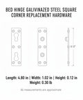 Heavy Duty 4.8 Inch Galvanized Steel Bed Hinge For Murphy And Folding Beds Square Corner Replacement Hardware diagram
