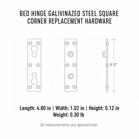 Heavy Duty 4.8 Inch Galvanized Steel Bed Hinge For Murphy And Folding Beds Square Corner Replacement Hardware diagram
