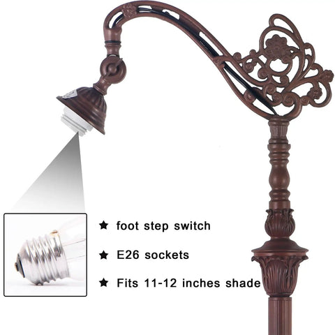 Heavy Duty Resin Floor Lamp Base For 11 To 12 Inch Tiffany Style Lampshade, 63 Inch Tall Reading Lamp Base With Dark Bronze Finish