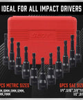 SEDY 12-piece magnetic nut driver set in red case with metric 8–14mm and SAE 1/4–9/16 in sizes.