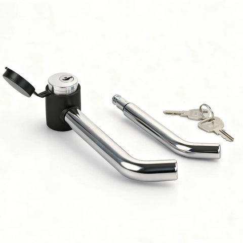 Lock It Down Heavy Duty Trailer Hitch Receiver Lock With Right Angle Bent Pin Fits 1/2 Or 5/8 Inch Tubes Class I Through V Made For Real World Towing In Chrome
